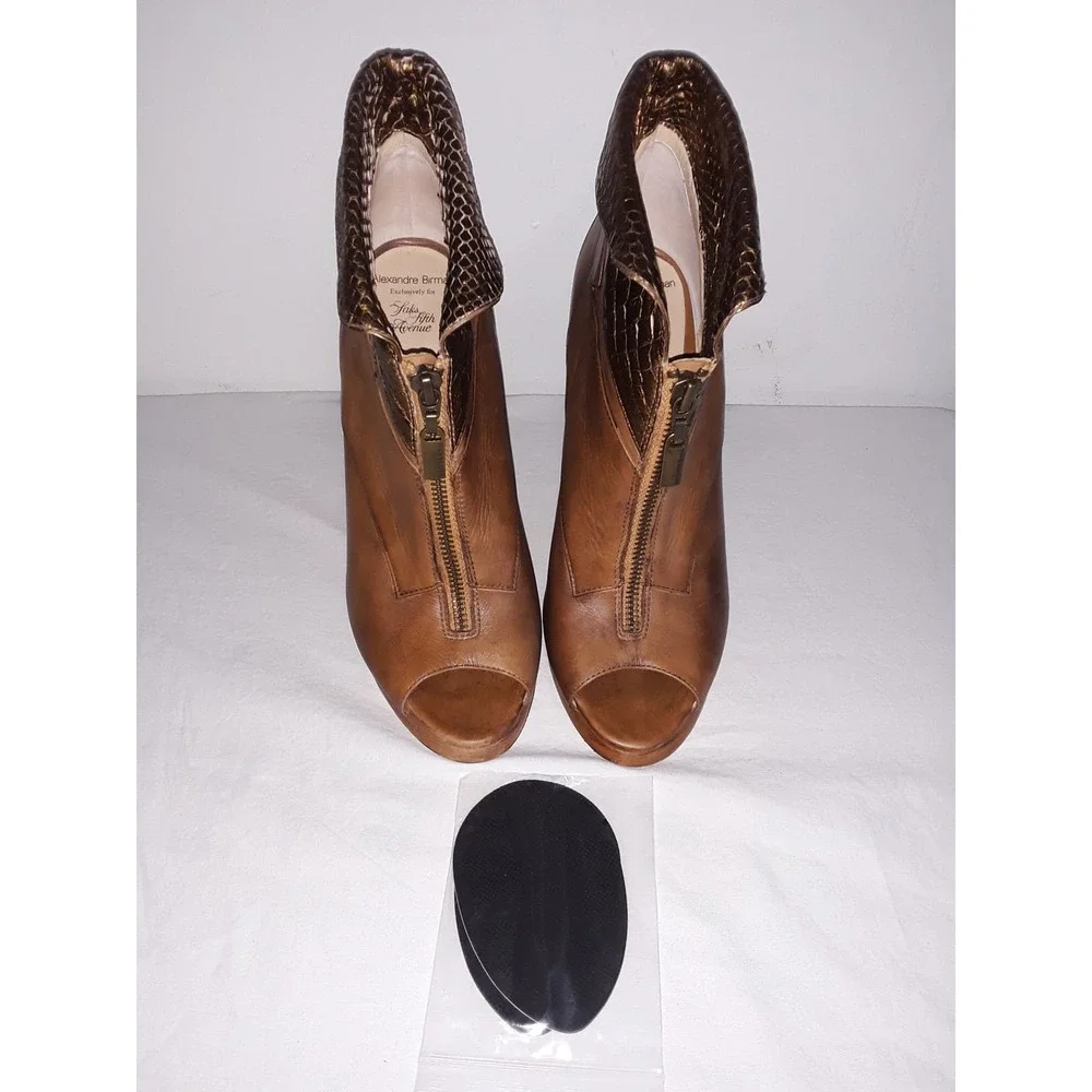 Alexandre Birman Sz 6  Leather Open-Toe Booties w Bronze Snakeskin Rim